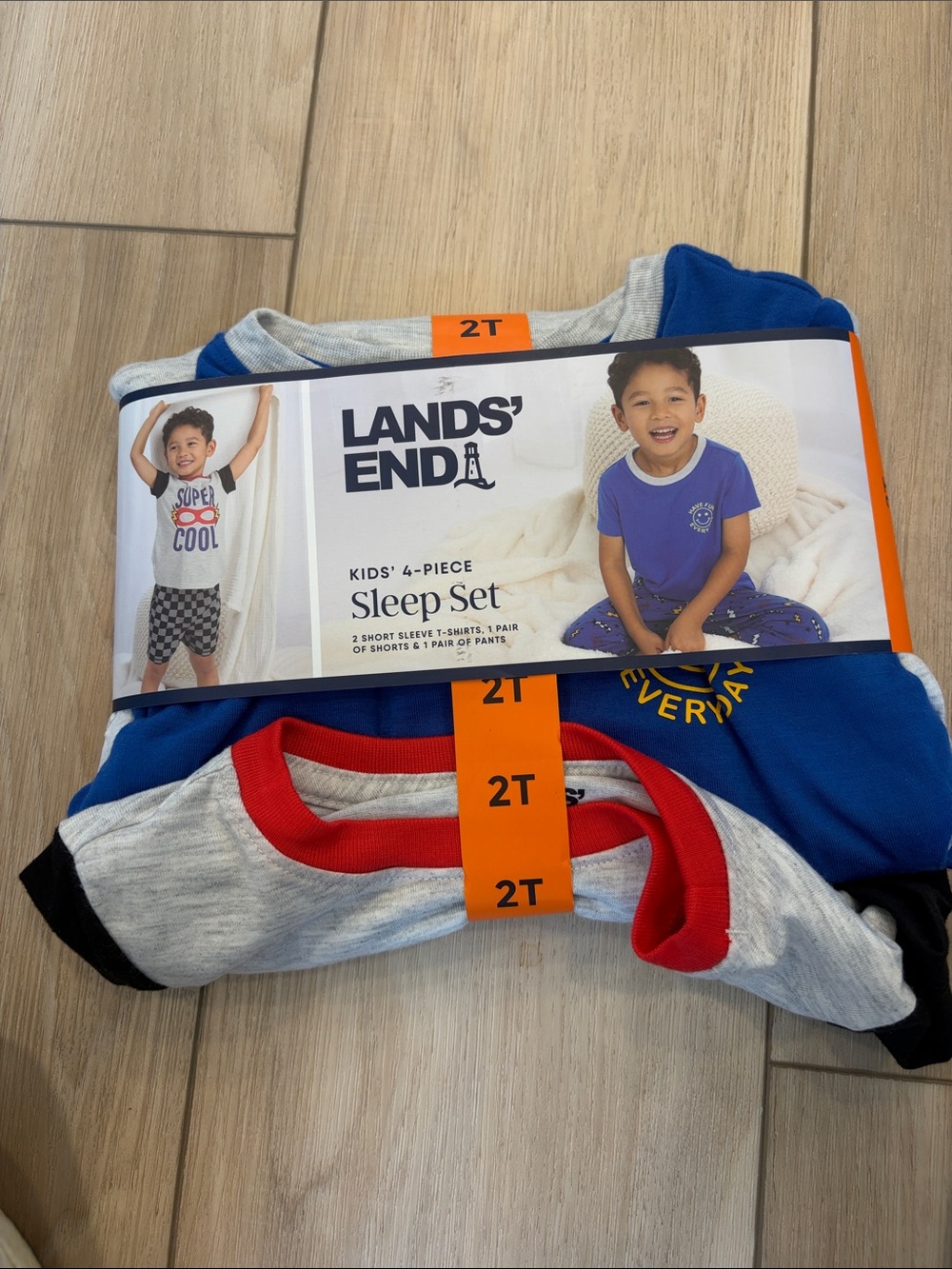New Lands' End Kids 4-Piece Pajama Set in Blue, Gray, Red & Black